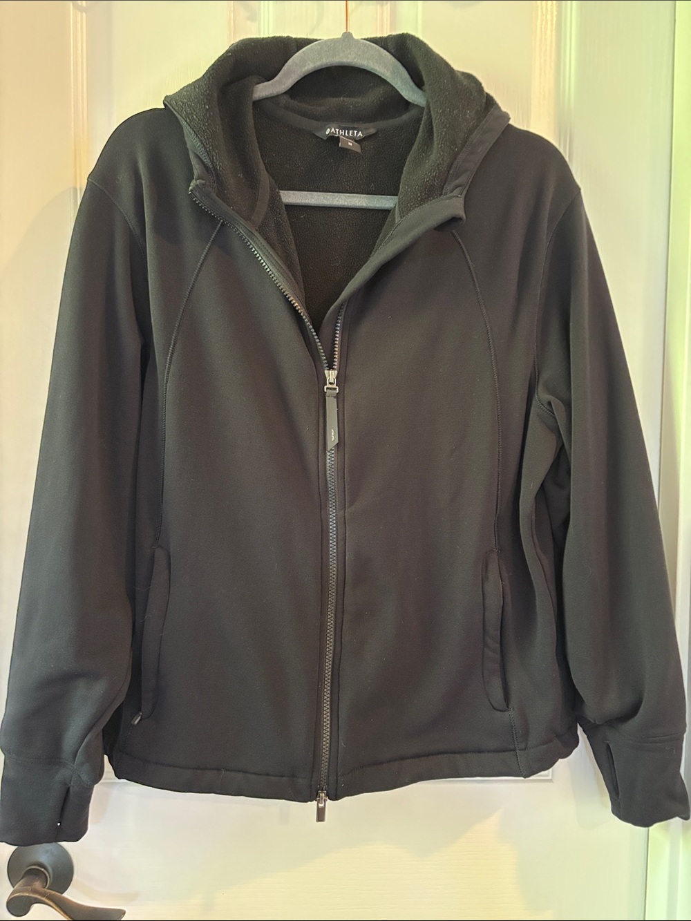 Athleta Black Hooded Full-Zip Fleece lined Sweater